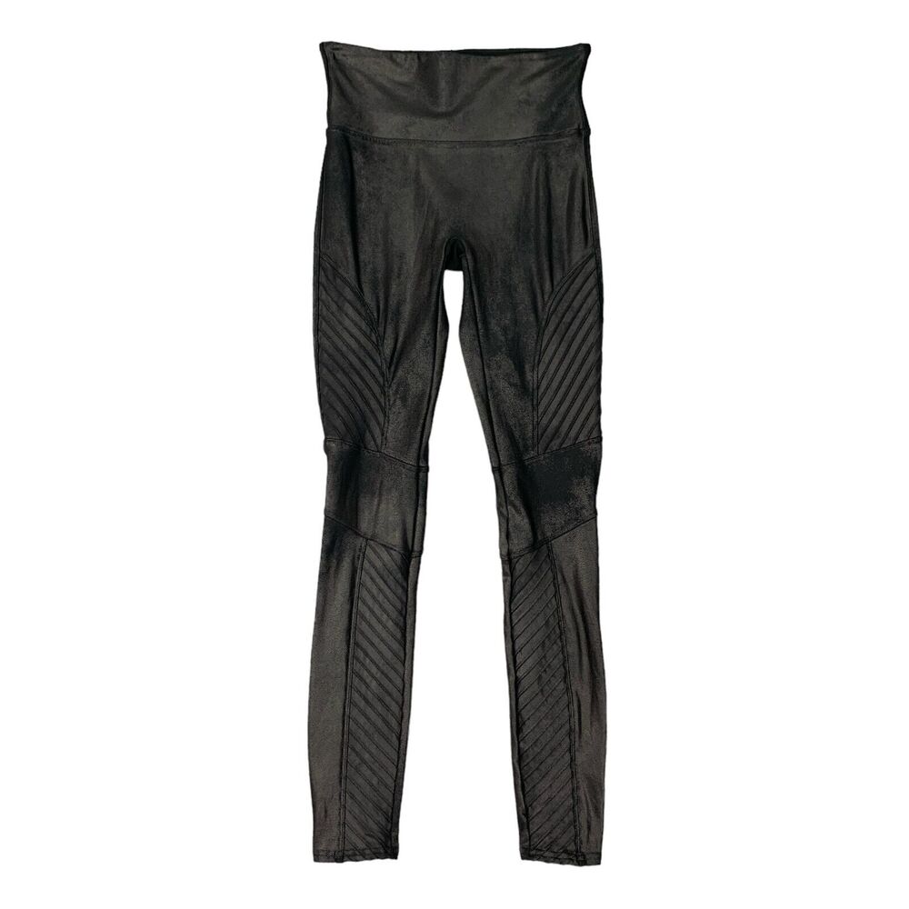 Spanx Leggings Womens Small Black Faux Leather Stretch Moto Contour Shaping